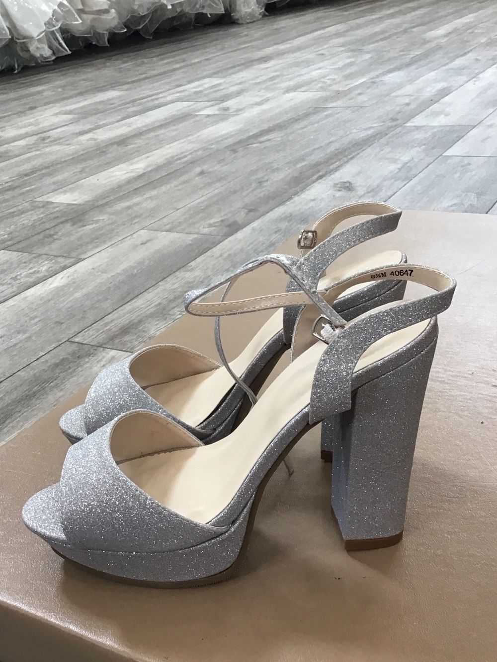 Benjamin Walk Silver Glitter Platform Block Heel Sandals